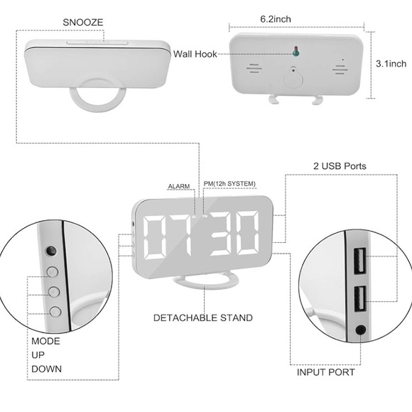 Digital LED Mirror Clock - Picture 3 of 3